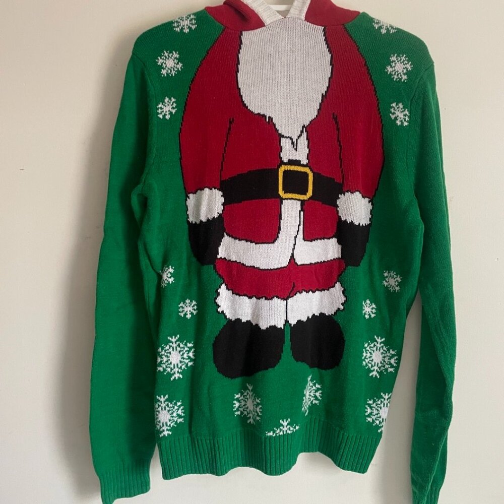 Ugly Christmas Sweater – Santa Suit Hoodie with Pom Pom